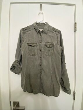 Express Olive-Green Boyfriend Button Down